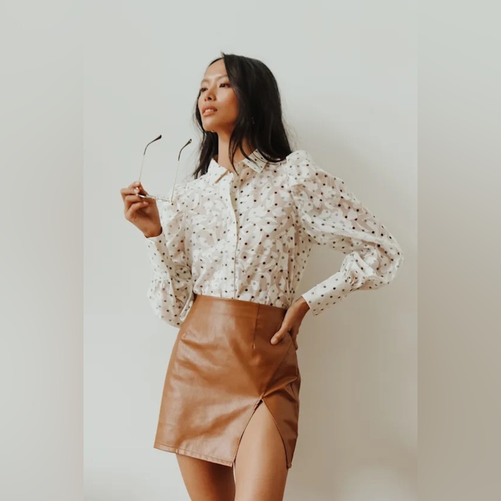Lulus Walking the Walk Camel Vegan Leather Mini Skirt